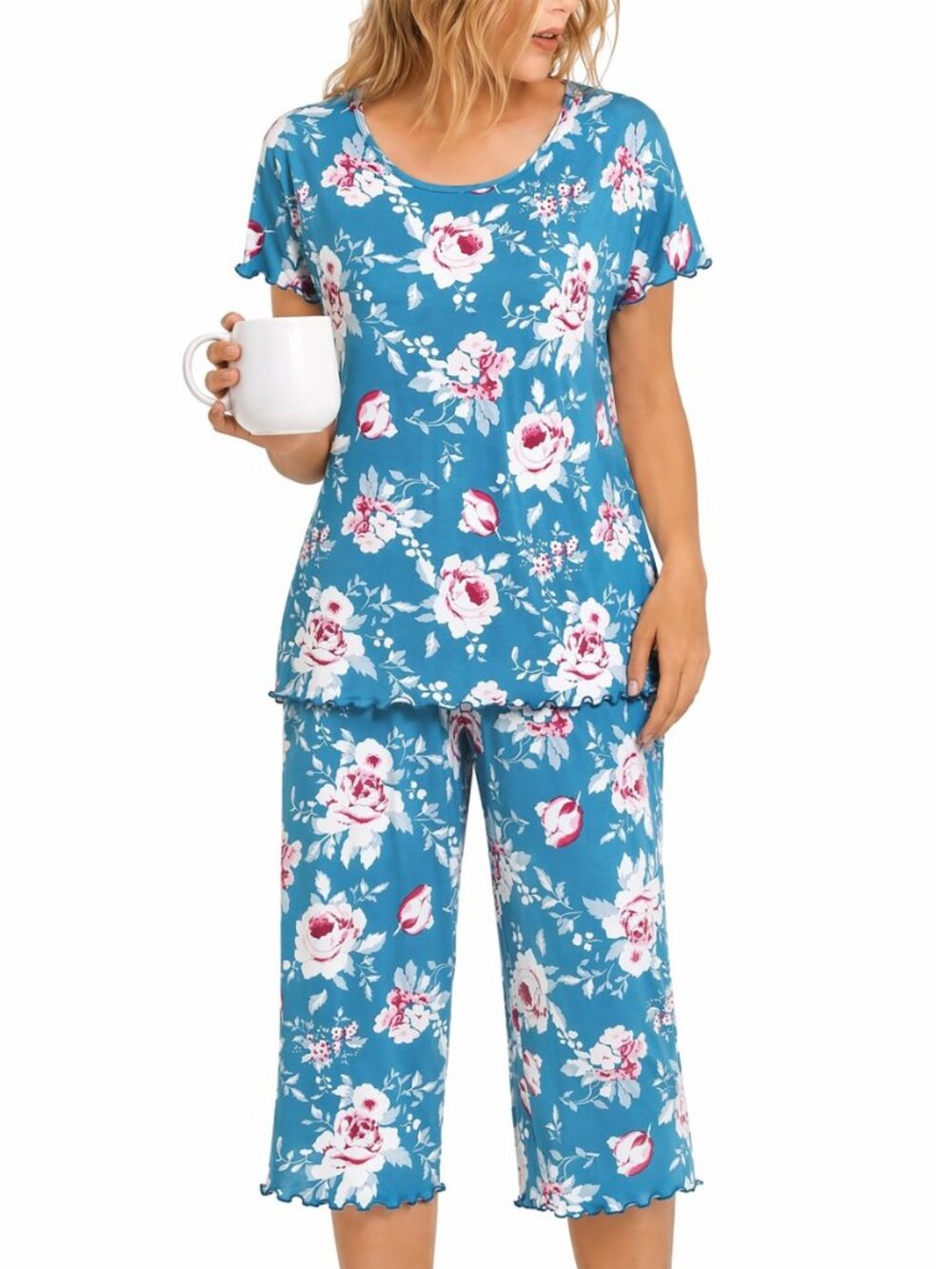 Bamboo Viscose Pajamas for Women Set Cooling Capri Short Sleeve Pjs